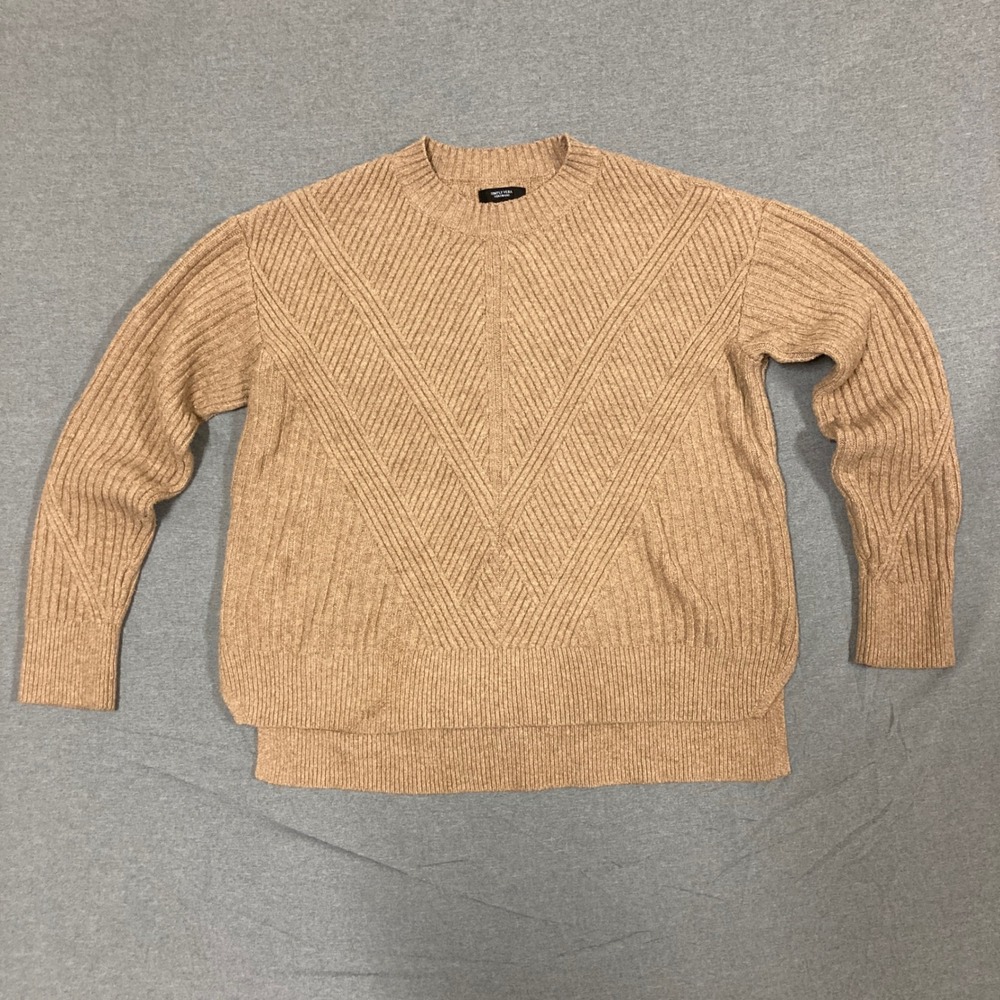 Simply Vera Vera Wang Camel Tan Ribbed Chevron Crewneck Sweater Medium